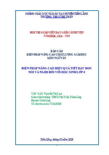 Báo cáo Sáng kiến Nâng cao hiệu quả tiết dạy học nói và nghe đối với học sinh Lớp 6