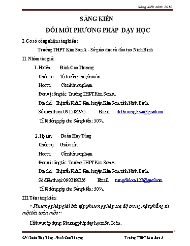 Báo cáo Sáng kiến Phương pháp giải bài tập phương pháp toạ độ trong mặt phẳng từ một bài toán mốc