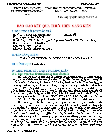Báo cáo Sáng kiến Thiết kế hoạt động trải nghiệm-sáng tạo chủ đề pH cho học sinh Lớp 11