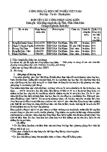 Đơn công nhận Sáng kiến Giải pháp sử dụng di sản văn hóa địa phương trong giảng dạy môn Hóa học ở trường phổ thông