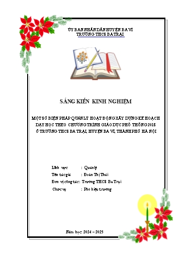Đơn công nhận Sáng kiến Một số biện pháp quản lý hoạt động xây dựng kế hoạch dạy học theo chương trình GDPT 2018 ở trường THCS Ba Trại, huyện Ba Vì, Thành phố Hà Nội