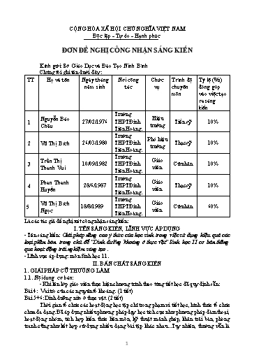 Đơn công nhận SKKN Giải pháp nâng cao ý thức của học sinh trong việc sử dụng hiệu quả các loại phân bón trong chủ đề Dinh dưỡng khoáng ở thực vật Sinh học 11 cơ bản thông qua