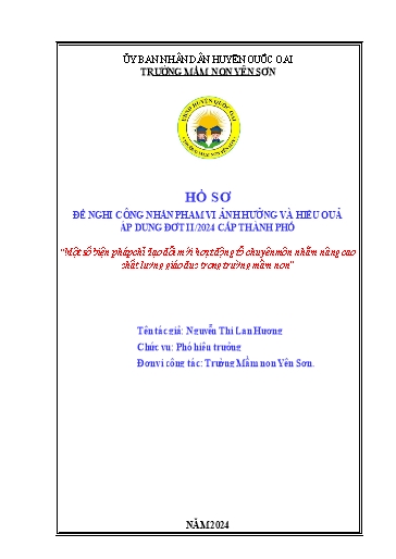 Đơn công nhận SKKN Một số biện pháp chỉ đạo đổi mới hoạt động tổ chuyên môn nhằm nâng cao chất lượng giáo dục trong trường mầm non