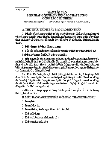 Mẫu Báo cáo biện pháp góp phần nâng cao chất lượng công tác chủ nhiệm