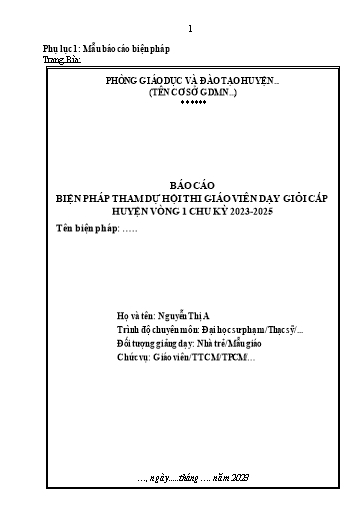 Mẫu Báo cáo biện pháp tham dự hội thi giáo viên dạy giỏi cấp huyện vòng 1 chu kỳ 2023-2025