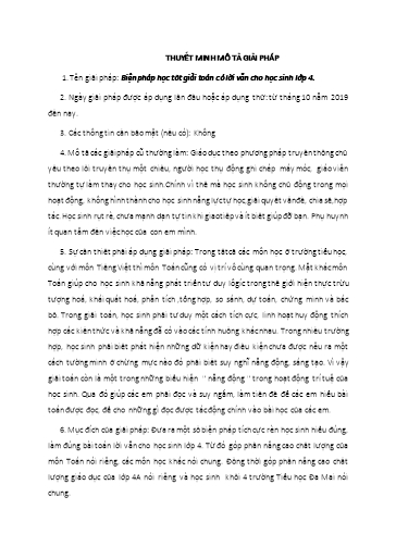 Mô tả Sáng kiến Biện pháp học tốt giải toán có lời văn cho học sinh Lớp 4