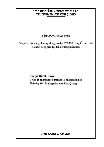 Mô tả Sáng kiến Giải pháp vận dụng phương pháp giáo dục STEAM trong tổ chức một số hoạt động giáo dục trẻ ở Trường Mầm non