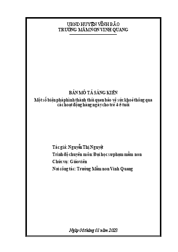 Mô tả Sáng kiến Một số biện pháp hình thành thói quen bảo vệ sức khoẻ thông qua các hoạt động hàng ngày cho trẻ 4-5 tuổi