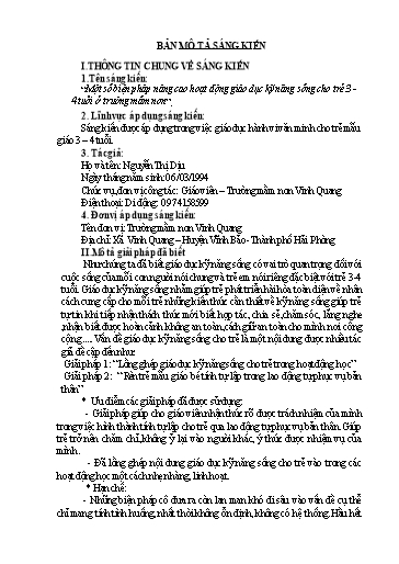 Mô tả Sáng kiến Một số biện pháp nâng cao hoạt động giáo dục kỹ năng sống cho trẻ 3 - 4 tuổi ở Trường Mầm non