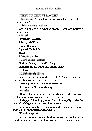 Mô tả Sáng kiến Một số biện pháp nâng cao ý thức bảo vệ môi trường cho trẻ 5 – 6 tuổi