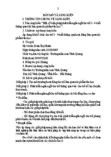 Mô tả Sáng kiến Một số biện pháp phát triển ngôn ngữ cho trẻ 3 - 4 tuổi thông qua việc làm quen tác phẩm văn học