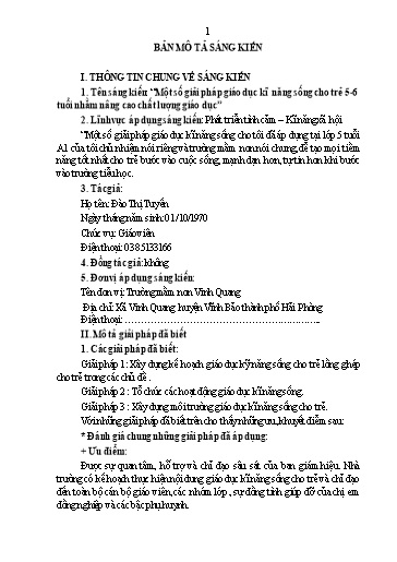 Mô tả Sáng kiến Một số giải pháp giáo dục kĩ năng sống cho trẻ 5-6 tuổi nhằm nâng cao chất lượng giáo dục