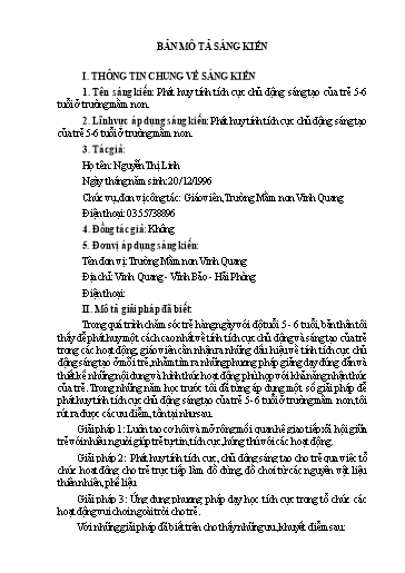Mô tả Sáng kiến Phát huy tính tích cực chủ động sáng tạo của trẻ 5-6 tuổi ở Trường Mầm non