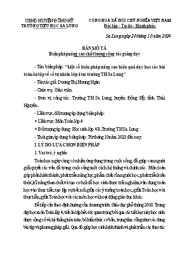 Mô tả SKKN Một số biện pháp nâng cao hiệu quả dạy học các bài Toán ôn tập về số tự nhiên Lớp 4 tại trường TH Sa Lung