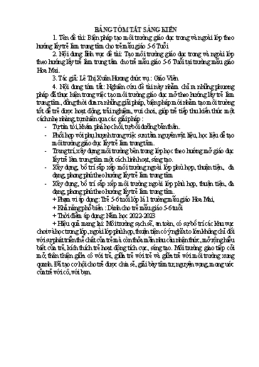 Sáng kiến kinh nghiệm Biện pháp tạo môi trường giáo dục trong và ngoài lớp theo hướng lấy trẻ làm trung tâm cho trẻ Mẫu giáo 5-6 tuổi