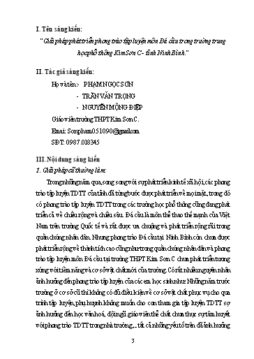 Sáng kiến kinh nghiệm Giải pháp phát triển phong trào tập luyện môn Đá cầu trong Trường Trung học phổ thông Kim Sơn C - Tỉnh Ninh Bình