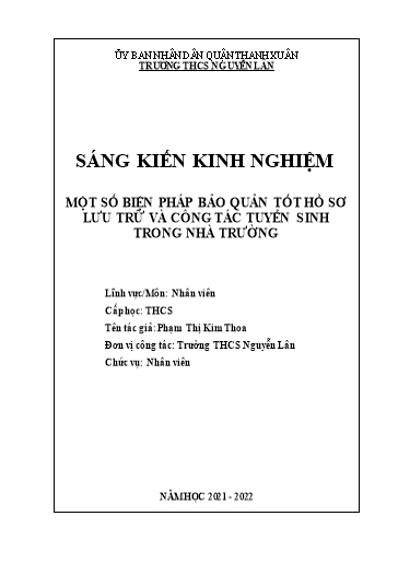 Sáng kiến kinh nghiệm Một số biện pháp bảo quản tốt hồ sơ lưu trữ và công tác tuyển sinh trong nhà trường