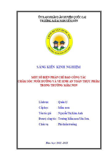 Sáng kiến kinh nghiệm Một số biện pháp chỉ đạo công tác chăm sóc nuôi dưỡng và vệ sinh an toàn thực phẩm trong trường Mầm non