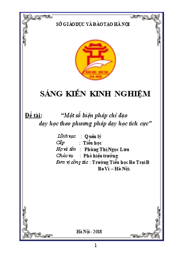Sáng kiến kinh nghiệm Một số biện pháp chỉ đạo dạy học theo phương pháp dạy học tích cực
