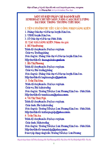 Sáng kiến kinh nghiệm Một số biện pháp chỉ đạo đổi mới sinh hoạt chuyên môn, nâng cao chất lượng dạy học trong trường Tiểu học