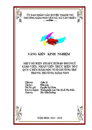Sáng kiến kinh nghiệm Một số biện pháp chỉ đạo đội ngũ giáo viên, nhân viên thực hiện tốt quy chế chăm sóc nuôi dưỡng trẻ trong Trường Mầm non