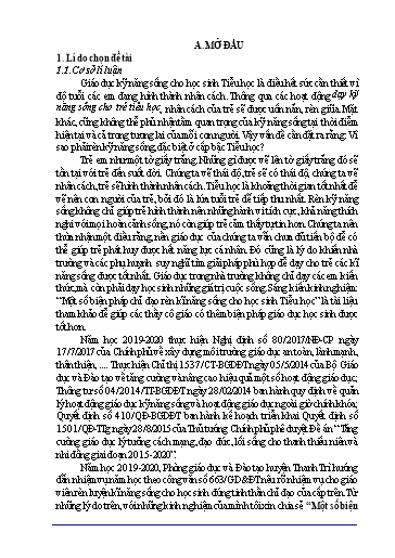 Sáng kiến kinh nghiệm Một số biện pháp chỉ đạo giáo viên rèn kĩ năng sống cho học sinh Tiểu học trong nhà trường