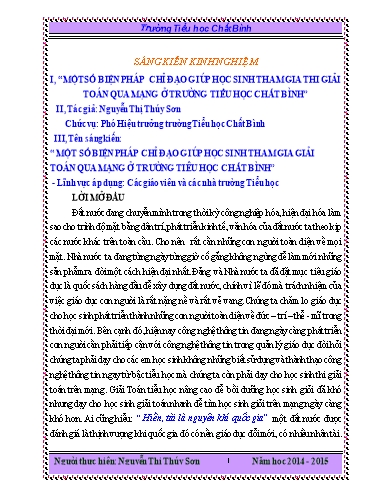 Sáng kiến kinh nghiệm Một số biện pháp chỉ đạo giúp học sinh tham gia thi giải Toán qua mạng ở trường TH Chất Bình