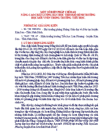 Sáng kiến kinh nghiệm Một số biện pháp chỉ đạo nâng cao chất lượng dạy học theo mô hình trường học mới (VNEN) tại trường Tiểu học Lưu Phương huyện Kim Sơn tỉnh Ninh Bình