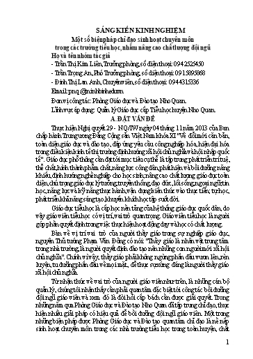 Sáng kiến kinh nghiệm Một số biện pháp chỉ đạo sinh hoạt chuyên môn trong các trường tiểu học, nhằm nâng cao chất lượng đội ngũ