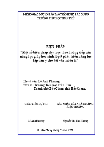 Sáng kiến kinh nghiệm Một số biện pháp dạy học theo hướng tiếp cận năng lực giúp học sinh Lớp 5 phát triển năng lực lập dàn ý cho bài văn miêu tả