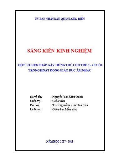 Sáng kiến kinh nghiệm Một số biện pháp gây hứng thú cho trẻ 3- 4 tuổi trong hoạt động giáo dục âm nhạc