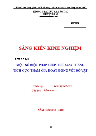 Sáng kiến kinh nghiệm Một số biện pháp giúp trẻ 24-36 tháng tích cực tham gia hoạt động với đồ vật