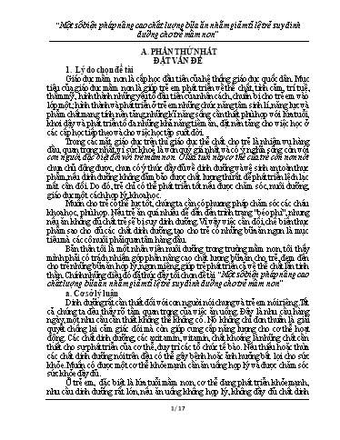 Sáng kiến kinh nghiệm Một số biện pháp nâng cao chất lượng bữa ăn nhằm giảm tỉ lệ trẻ suy dinh dưỡng cho trẻ Mầm non