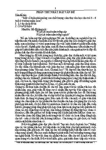 Sáng kiến kinh nghiệm Một số biện pháp nâng cao chất lượng cảm thụ văn học cho trẻ 5 – 6 tuổi ở Trường Mầm non
