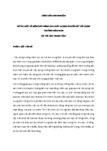 Sáng kiến kinh nghiệm Một số biện pháp nâng cao chất lượng Chuyên đề Xây dựng Trường Mầm non lấy trẻ làm trung tâm