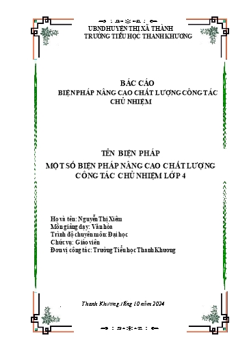 Sáng kiến kinh nghiệm Một số biện pháp nâng cao chất lượng công tác chủ nhiệm Lớp 4