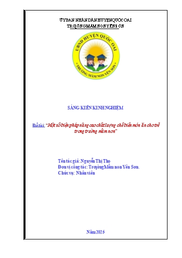 Sáng kiến kinh nghiệm Một số biện pháp nâng cao chất lượng chế biến món ăn cho trẻ trong Trường Mầm non