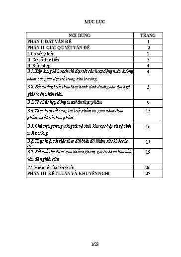 Sáng kiến kinh nghiệm Một số biện pháp nâng cao chất lượng chăm sóc nuôi dưỡng và vệ sinh an toàn thực phẩm trong Trường Mầm non