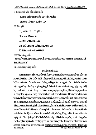 Sáng kiến kinh nghiệm Một số biện pháp nâng cao chất lượng chữ viết cho học sinh Lớp 5 trường Tiểu học Khánh Cư