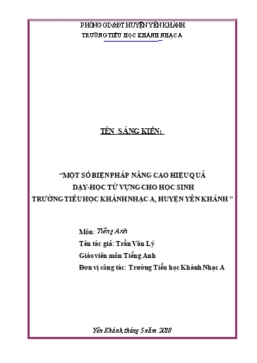 Sáng kiến kinh nghiệm Một số biện pháp nâng cao hiệu quả dạy-học từ vựng cho học sinh Trường Tiểu học Khánh Nhạc A, huyện Yên Khánh