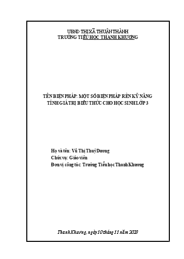 Sáng kiến kinh nghiệm Một số biện pháp nâng cao kỹ năng tính giá trị biểu thức cho học sinh Lớp 3
