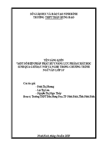 Sáng kiến kinh nghiệm Một số biện pháp phát huy năng lực phẩm chất học sinh qua giờ dạy nói và nghe trong chương trình Ngữ văn Lớp 10