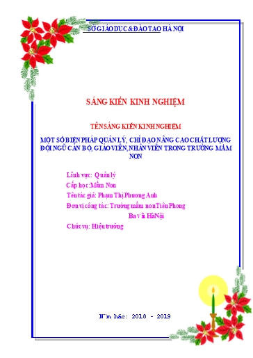 Sáng kiến kinh nghiệm Một số biện pháp quản lý, chỉ đạo nâng cao chất lượng đội ngũ cán bộ, giáo viên, nhân viên trong Trường Mầm non