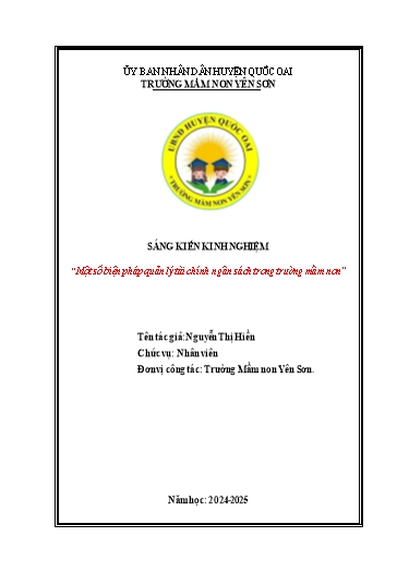 Sáng kiến kinh nghiệm Một số biện pháp quản lý tài chính ngân sách trong Trường Mầm non