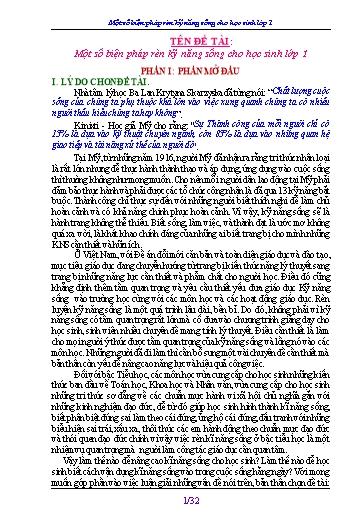Sáng kiến kinh nghiệm Một số biện pháp rèn kỹ năng sống cho học sinh Lớp 1