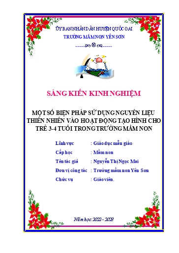 Sáng kiến kinh nghiệm Một số biện pháp sử dụng nguyên liệu thiên nhiên vào hoạt động tạo hình cho trẻ 3-4 tuổi trong trường Mầm Non