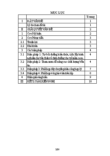Sáng kiến kinh nghiệm Một số biện pháp tham mưu, phối hợp để nâng cao chất lượng nuôi dưỡng trẻ trong Trường Mầm non