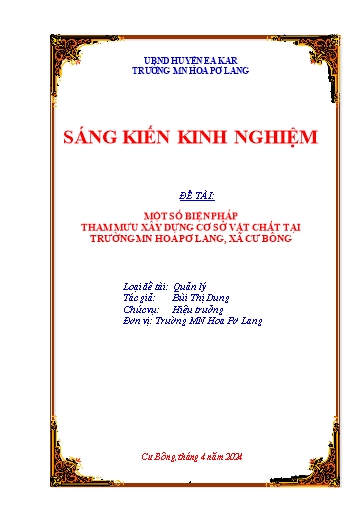 Sáng kiến kinh nghiệm Một số biện pháp tham mưu xây dựng cơ sở vật chất tại Trường Mầm non Hoa Pơ Lang, xã Cư Bông