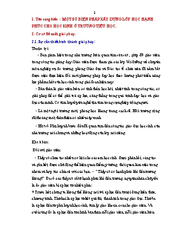 Sáng kiến kinh nghiệm Một số biện pháp xây dựng lớp học hạnh phúc cho học sinh ở Trường Tiểu học