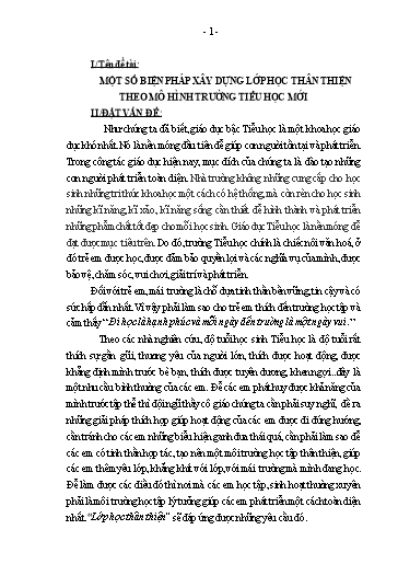 Sáng kiến kinh nghiệm Một số biện pháp xây dựng lớp học thân thiện theo mô hình trường Tiểu học mới